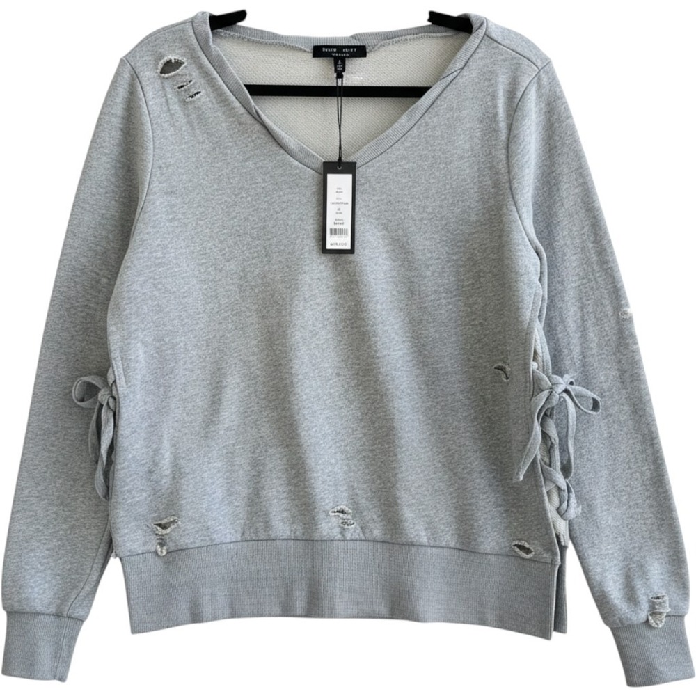 Romeo + Juliet Couture Sweatshirt Womens Small Grey NEW Distressed‎ Lace Up Side